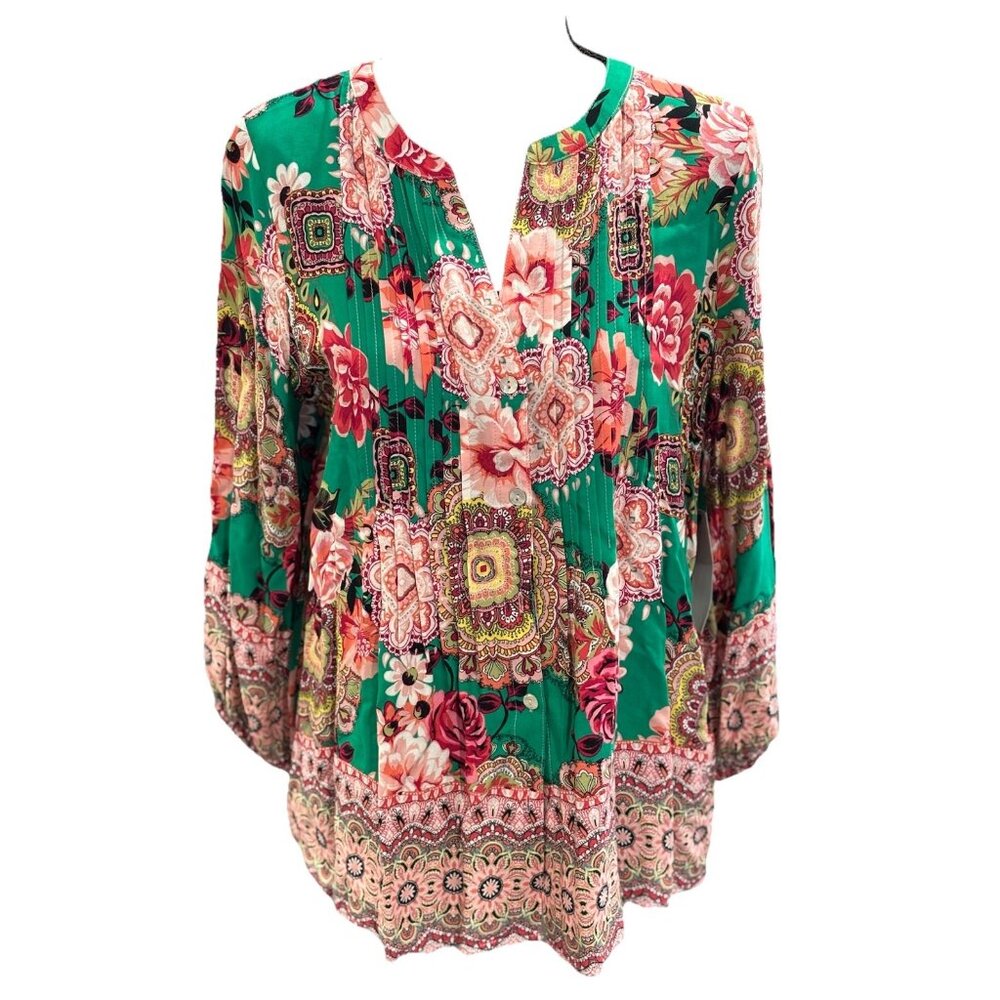 NWT Figueroa & Flower Top Women’s Medium Petite Green Floral